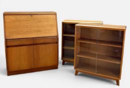MID-CENTURY REMPLOY TEAK BUREAU, 109 (h) x 91 (w) x 41cms (d), together with a pair of beech
