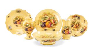 AYNSLEY 'ORCHARD GOLD' BONE CHINA, comprising jug, three dishes, vase and cover 23cms (h), (5)