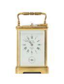 20TH CENTURY FRENCH BRASS REPEATING CARRIAGE CLOCK, the dial signed 'L'Epee Sainte-Luxanne