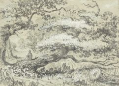 HENRY WILLIAM BURGESS (British fl. 1809-1844) pencil and bodycolour - woodland landscape with figure