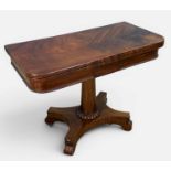 WILLIAM IV MAHOGANY FOLD-OVER GAMES TABLE, nicely figured table top, cotton reel frieze moulding,