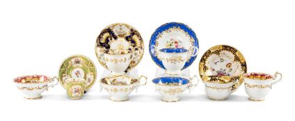 ASSORTED 19TH CENTURY ENGLISH BONE CHINA CUPS & SAUCERS, including two trios, two sets painted