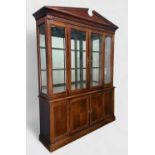 GEORGIAN STYLE MAHOGANY DISPLAY CABINET, upper section with broken arch pediment, mirror-back