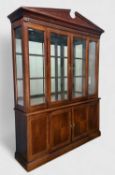 GEORGIAN STYLE MAHOGANY DISPLAY CABINET, upper section with broken arch pediment, mirror-back