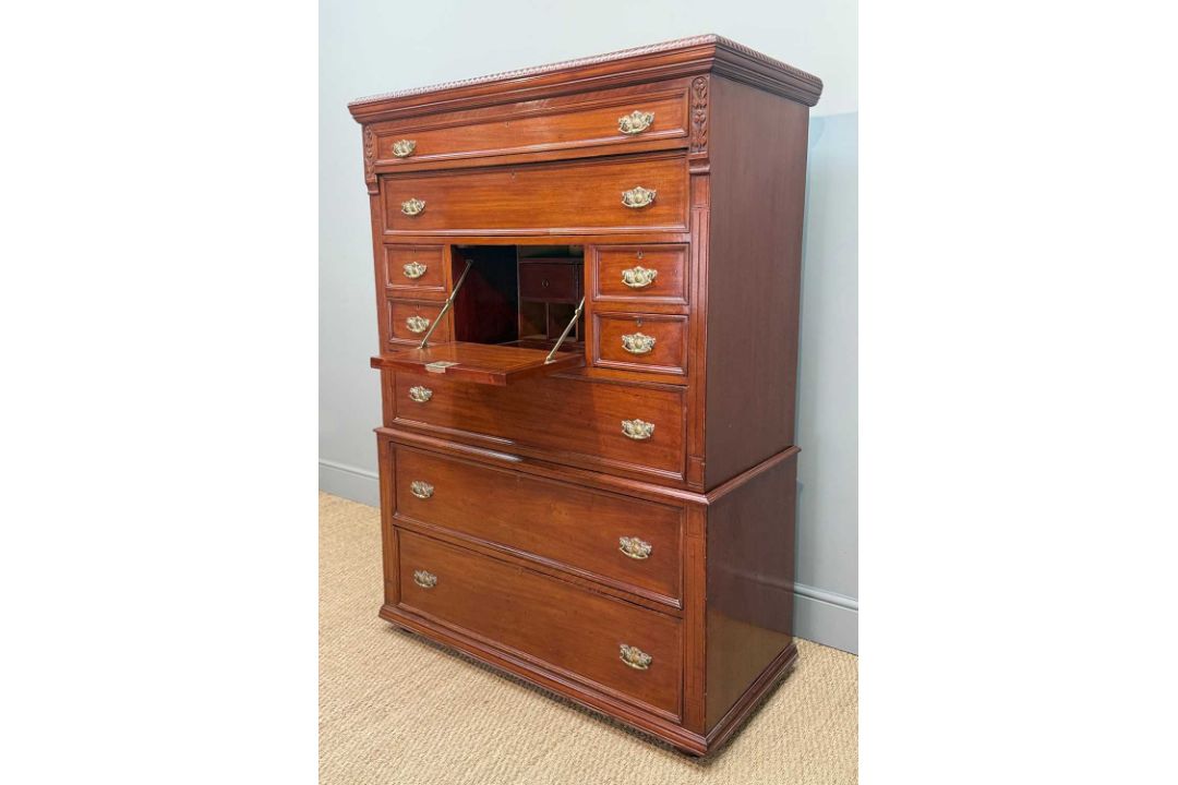 EARLY 20TH CENTURY SCOTTISH STYLE MAHOGANY 'BUREAU' CHEST, upper section with an arrangement of - Image 5 of 5