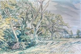 ‡ EDGAR HOLLOWAY (British 1914-2008) watercolour and pencil - view from the artist's garden, signed,
