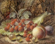 OLIVER CLARE (British 1853-1927) oil on board - still life of fruit in naturalistic background,