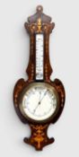 VICTORIAN ROSEWOOD MARQUETRY INLAID 'BANJO' BAROMETER, Patent No 16538, 85cms (h) Provenance: