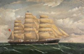 ‡ JOHN MUNDAY (British 1924-2012) oil on canvas - Cutty Sark under full sail as a tea clipper,