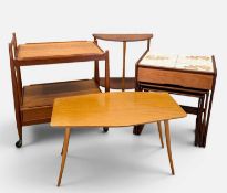 GROUP OF MID-CENTURY OCCASIONAL FURNITURE including, White & Newton teak trolley, base with drawer/
