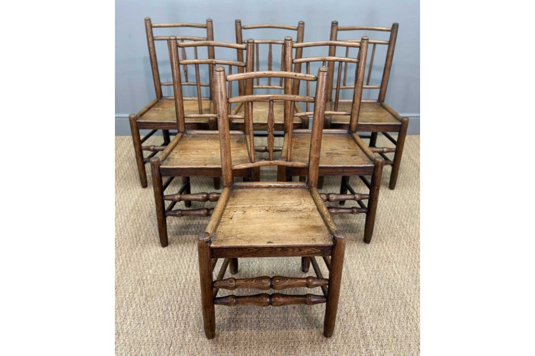 RARE SET OF SIX SHROPSHIRE SPINDLE BACK SIDE CHAIRS, 19th Century, attributed to the Owen family - Image 2 of 12