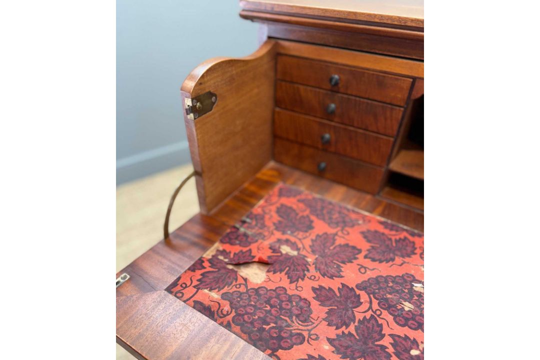 UNUSUAL ANTIQUE MAHOGANY SECRETAIRE CABINET, drop-front writing desk, fitted interior, lower - Image 5 of 13