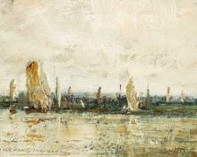 KERSHAW SCHOFIELD (1877-1941) oil on canvas - sailing boats, signed, 14 x 18cms Provenance: