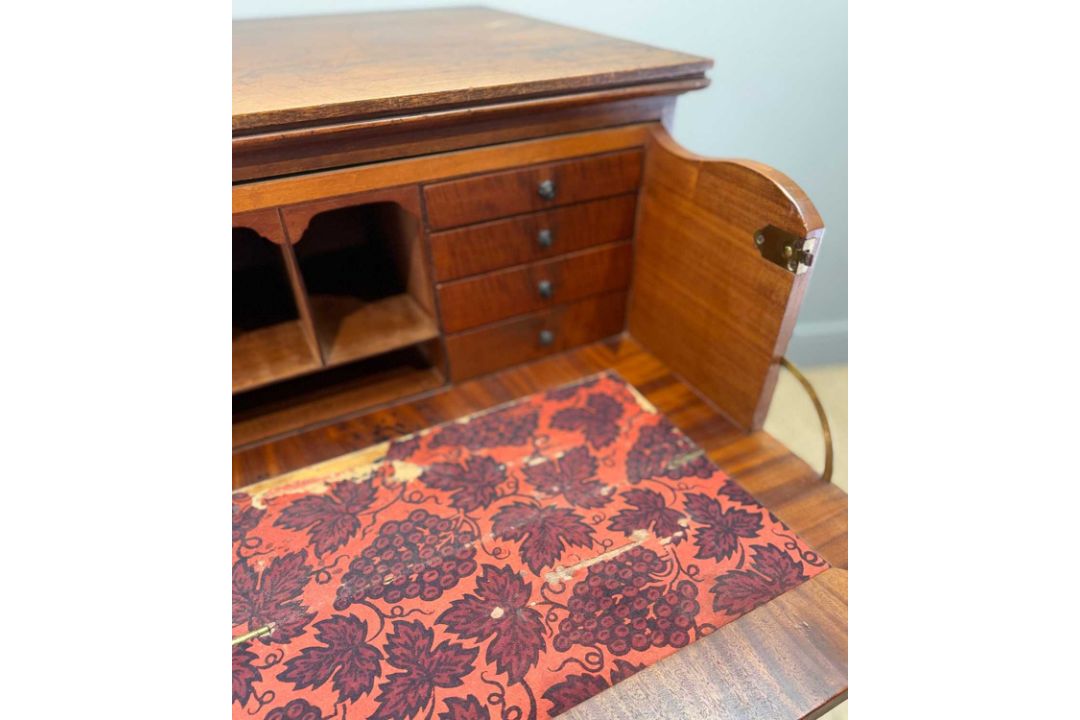 UNUSUAL ANTIQUE MAHOGANY SECRETAIRE CABINET, drop-front writing desk, fitted interior, lower - Image 6 of 13