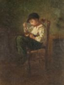 EDITH GREGORY oil on canvas - titled verso 'Boy Eating Supper' on label verso inscribed 'By Edith