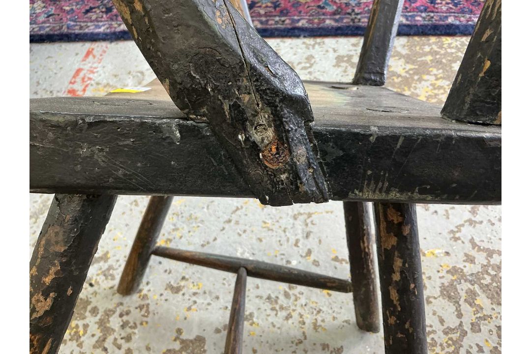 PRIMITIVE ELM & ASH ARMCHAIR, 19th Century, retaining traces of dark green paint, the tapering - Image 13 of 13