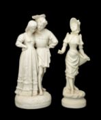 TWO PARIAN PORCELAIN FIGURES, comprising Robinson & Leadbeater figure of a girl with basket, 36.7cms
