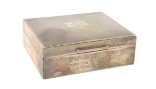 ELIZABETH II SILVER CIGARETTE BOX, Birmingham 1966, engine turned decoration with engraved