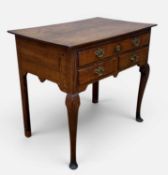 19TH CENTURY OAK LOWBOY, three frieze drawers, front cabriole legs, pad feet, 70 (h) x 80 (w) x