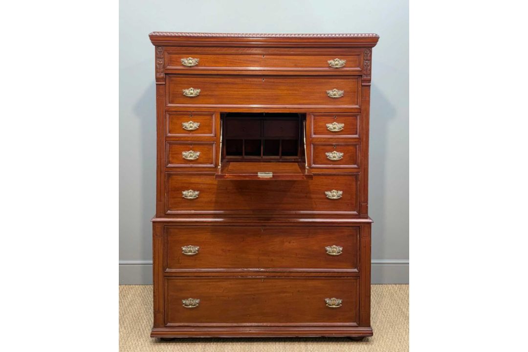 EARLY 20TH CENTURY SCOTTISH STYLE MAHOGANY 'BUREAU' CHEST, upper section with an arrangement of - Image 4 of 5