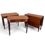 ANTIQUE MAHOGANY D-END EXTENDING DINING TABLE, comprised of three parts: pair of D-ends, 73 (h) x 53