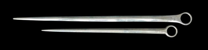 TWO GEORGE III SILVER ARMORIAL MEAT SKEWERS, George Smith (III) & William Fearn, London 1795, 26.
