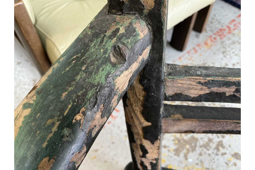 PRIMITIVE ELM & ASH ARMCHAIR, 19th Century, retaining traces of dark green paint, the tapering - Image 9 of 13