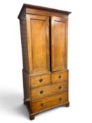 EDWARDIAN MAHOGANY & INLAID LINEN PRESS of small size, fitted with two trays and hanging rail,