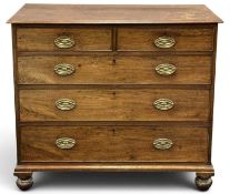 19TH CENTURY MAHOGANY CHEST OF DRAWERS, fitted two short and three long graduating drawers, later