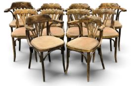 COMPOSITE SET OF TEN BENTWOOD CHAIRS, comprising six armchairs and four singles, each with gilt