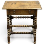 OAK JOINED SIDE TABLE in the William & Mary style, mid-20th century, well-patinated with bobbin