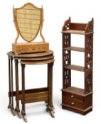 EDWARDIAN MAHOGANY & INLAID NEST OF OVAL SPIDER LEG TABLES, largest 71 (h) x 56cms (w); mahogany