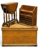 VICTORIAN OAK STRONGBOX with comparted interior and recessed brass carrying handles, 45 (h) x 80 (w)