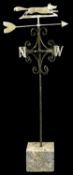 WROUGHT IRON WEATHERVANE with silhouette of running fox at the top, directional compass pointers,