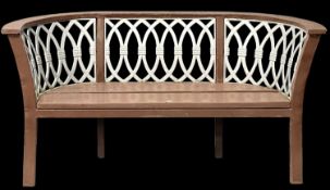 PAINED METAL GARDEN BENCH with curved back, wooden slatted seat, 157cms (w) Provenance: deceased