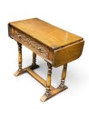 QUALITY REPRODUCTION OAK DROP-LEAF HALL TABLE in the Tudor style, 76 (h) x 85 (w) x 43cms (d)