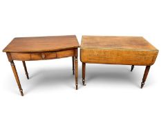 VICTORIAN MAHOGANY PEMBROKE TABLE having drop-leaves over octagonal tapered legs, 106 (w) x 57cms (