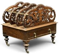 WILLIAM IV ROSEWOOD CANTERBURY, circa 1835, having four fret work divisions over a base fitted