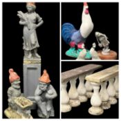 EIGHT WHITE-PAINTED RECONSTITUTED STONE BALUSTRADES, 50cms (h); grey-painted reconstituted stone