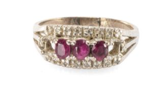 18K WHITE GOLD RUBY & DIAMOND RING, ring size Q, 3.8g Provenance: private collection Cardiff