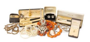ASSORTED SILVER, COSTUME JEWELLERY & COLLECTABLES comprising silver bangle, white metal marcasite