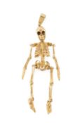 AMUSING 9CT GOLD ARTICULATED SKELETON PENDANT, 10cms (l) with bail, 22.28g Provenance: deceased
