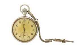 ROLEX WWII MILITARY GENERAL SERVICE NICKEL PLATED KEYLESS WIND POCKET WATCH, rare silvered Arabic