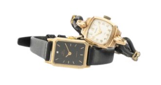 TWO LADIES' 9CT GOLD WRISTWATCHES, comprising Marvin quartz watch with diamond set at 12, 16mms (w);