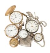 ASSORTED FOB & POCKET WATCHES, comprising 14K gold fob watch, silver fob watch, another in steel