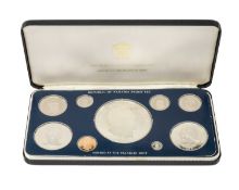 REPUBLIC OF PANAMA 1975 9-COIN PROOF SET, issued by Franklin Mint, from Twenty Balboas to One