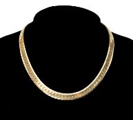 HEAVY YELLOW METAL HERRINGBONE LINK NECKLACE, clasp stamped '750', 'P20' and '(f)a.ca.d'oro',