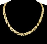 9CT GOLD TEXTURED BRICK-LINK CHOKER NECKLACE, 42cms (l), 8mms (w), 24.2g Provenance: deceased estate