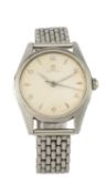 VINTAGE OMEGA STAINLESS STEEL WRISTWATCH, circular dial with alternating Arabic numerals and