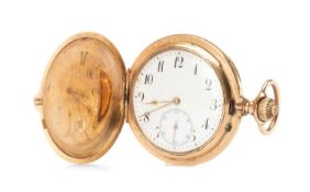 DÜRRSTEIN SWISS 14CT GOLD KEYLESS WIND HUNTER POCKET WATCH, circa 1900, for the German market, white